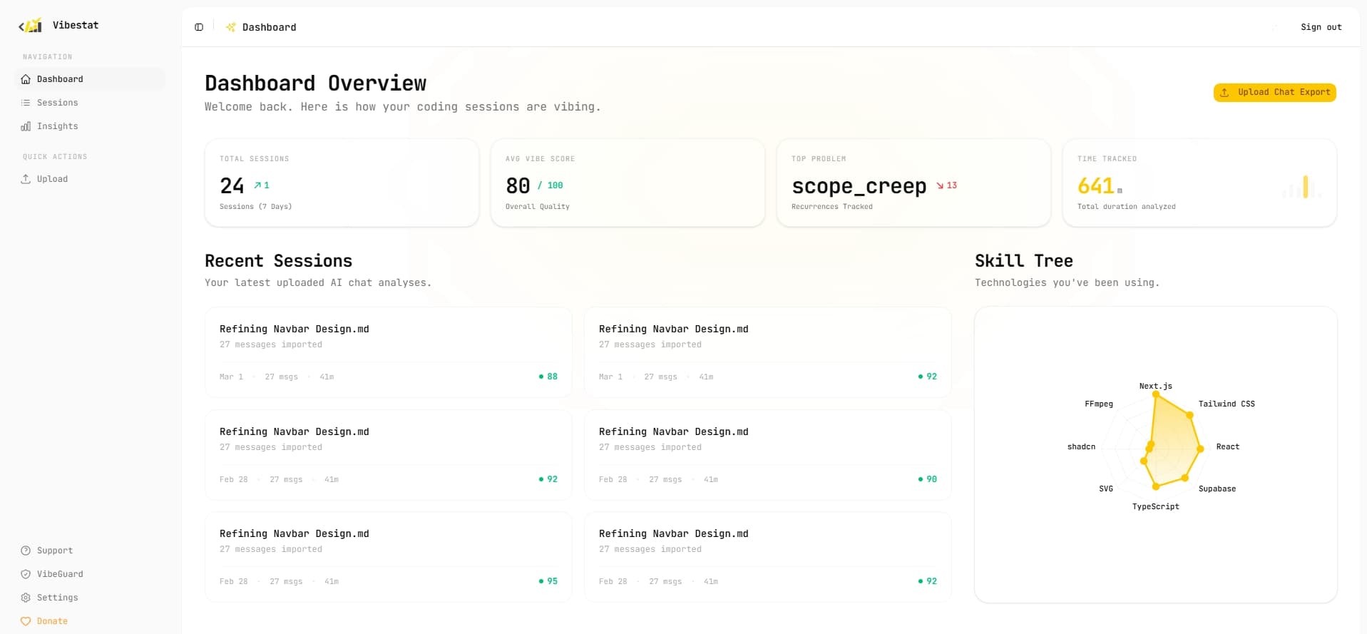 Vibestat dashboard preview